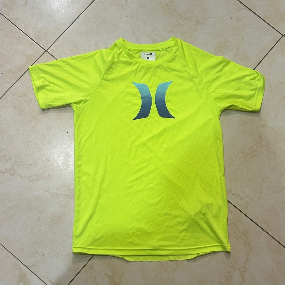 Hurley Boys' UPF 50+ Rash Guard swim shirt in volt (neon yellow).